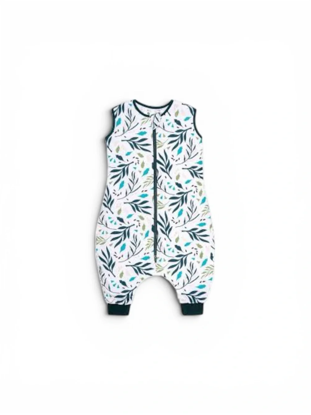 Sleeveless Leaf-Print Kids Sleep Sack in White & Teal
